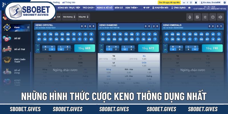 Bật mí các cửa cược Keno thường gặp